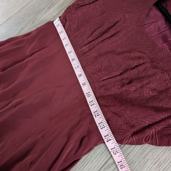 Nostalgia Burgundy Crimson Sheer Sleeve Empire Waist 90s Dress Size Small - Picture 7 of 9